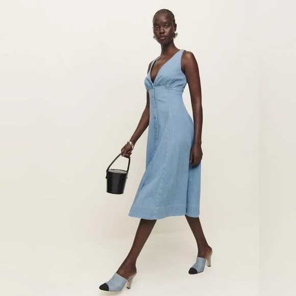 Reformation Sebastien Denim Midi Dress, Size 2, $248